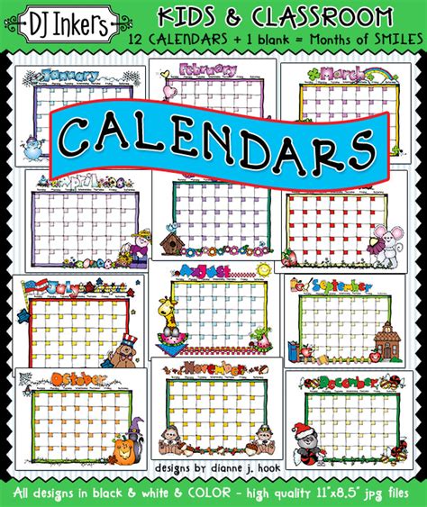 Monthly Calendars For Kids And Classrooms By Dj Inkers