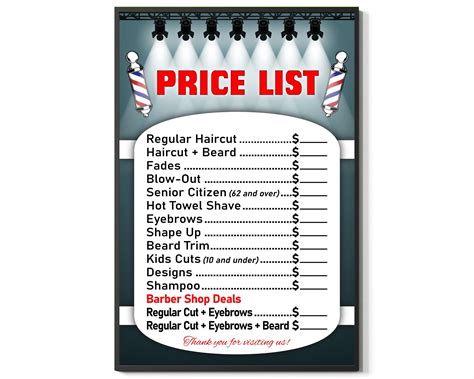 Barber Shop Price List Poster Barber Service Menu Wall Paper Hair Stylist Aesthetic Wall Sign