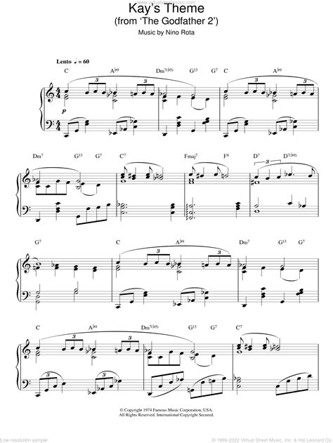 Rota Kays Theme From The Godfather 2 Sheet Music For Piano Solo