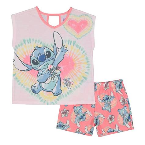 Disney S Lilo And Stitch Girls 6 16 Tie Dye Love Top And Shorts Pajama Set