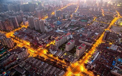 China Shanghai Urban Architecture Aerial Night Photography