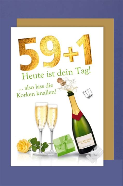 Bilder mit wünschen und grüßen zum 60. 60 Geburtstag Karte Grußkarte Sekt Korken knallen ...