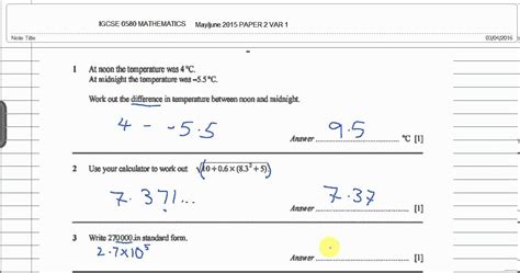If there are any comments and questions, please write down in the comment box or write to my email address. QUESTION 1-5 WORKED SOLUTION IGCSE 0580 MATHS PAPER 2/1 ...