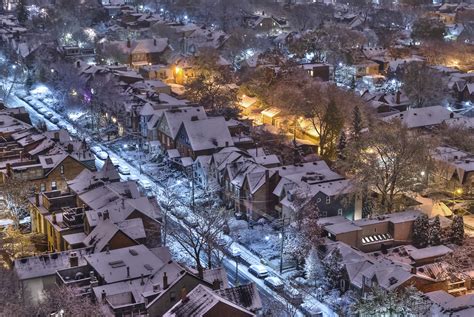 Wallpaper Snow City Winter Urban Area Residential Area Night