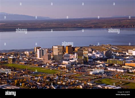 An Aerial View Of Anchorage Alaska In Full Fall Colors Stock Photo