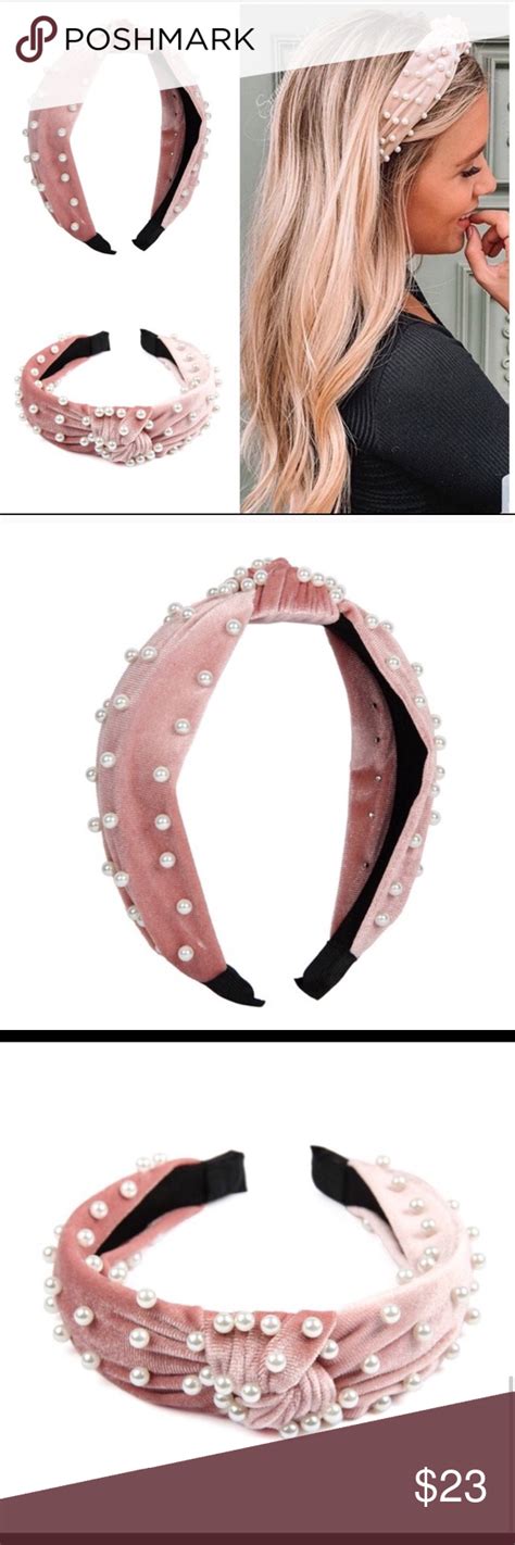 Blush Faux Pearls Velvet Darling Headband Blush Light Pink Faux Pearl