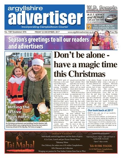 Argyllshire Advertiser Magazine 22nd December 2017 Back Issue