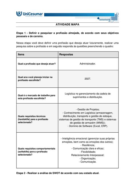 Mapa Go Projeto De Vida Unicesumar 2024