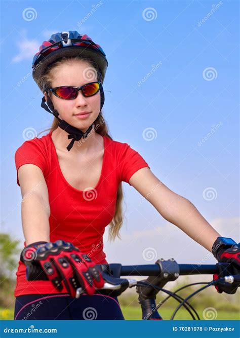 Bikes Cycling Girl Wearing Helmet Stock Photo Image Of Cycle Spring
