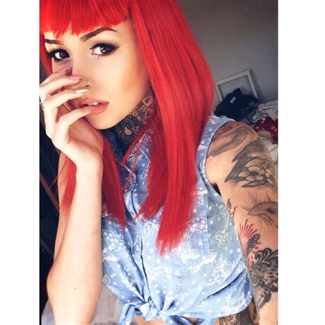 redhair red bangs selfie wig tattoo tattoos
