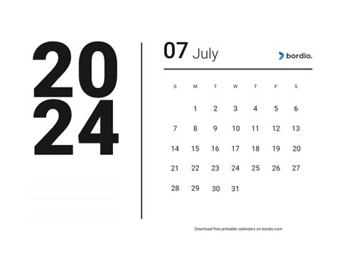 July 2024 Printable Calendar Free Download Pdf