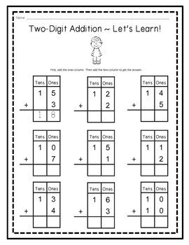 Free pdf worksheets from k5 learning's online reading and math program. Two--Digit Addition Beginners Packet (With and Without ...