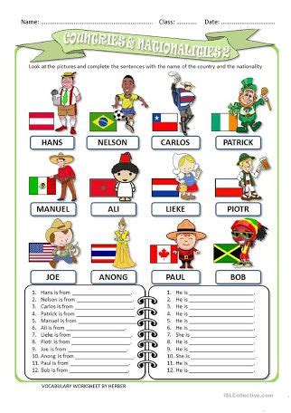 Resultado De Imagen Para Nationalities Exercises 2do Fichas Ingles