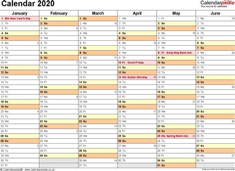 Excel Calendar Template 2020 6 Month A Page Calendar Template Printable