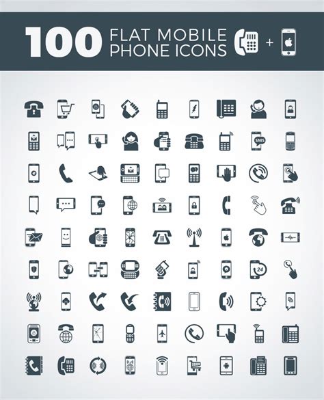 100 Flat Mobile Phone And Contact Icons