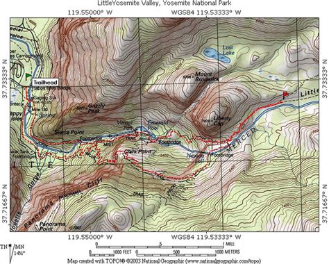 Little Yosemite Valley Yosemite Np Ca Topo Map Profile And Trail