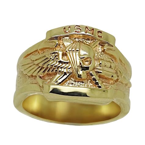 Solid Gold 10k Us Marine Corps Biker Mens Band Ring Handcrafted Force