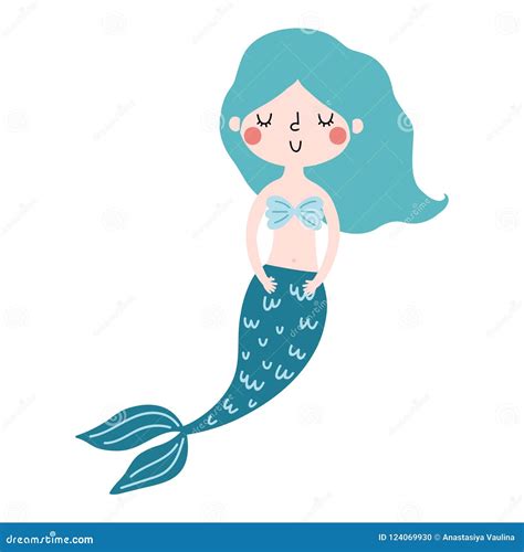 Little Cute Mermaid On White Background Stock Illustration