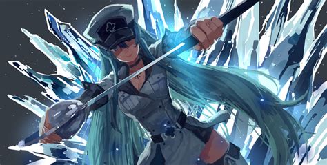 Safebooru 1girl Akame Ga Kill Aqua Eyes Aqua Hair Esdeath Hat Ice Long Hair Military Military