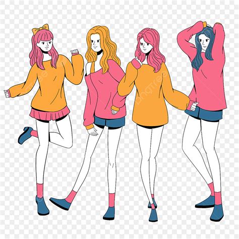 Cartoon Korean Kpop Girls Group Idol Kpop Idol Idol Group Png
