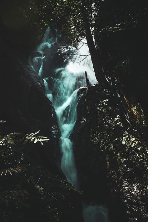 1366x768px 720p Free Download Waterfall Abstract Blue Dark Fall