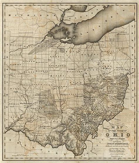 Map Of Ohio Oh Including County Line 1820 Vintage Etsy In 2021