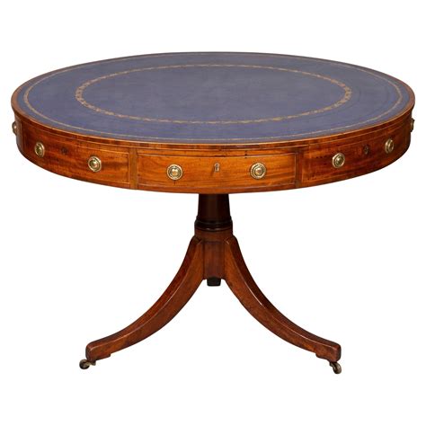 Regency Style Round Mahogany Marble Topped Large Drum Side Occasional