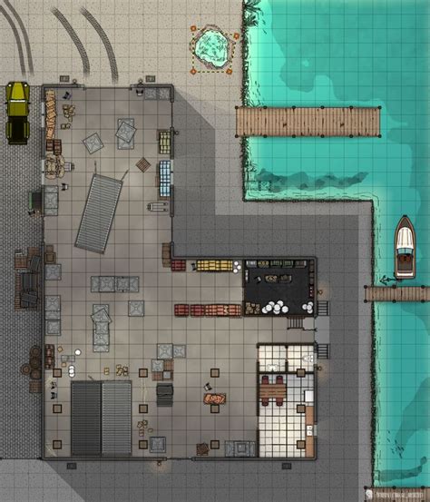 Warehouse Near The Docks 30 X 35 Battlemaps In 2022 Fantasy City
