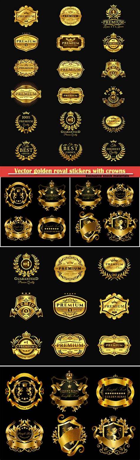 Vector Golden Royal Stickers With Crowns Elegant Monogram And Labels