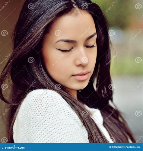 Face Of A Beautiful Girl With Eyes Closed Close Up Stock Image