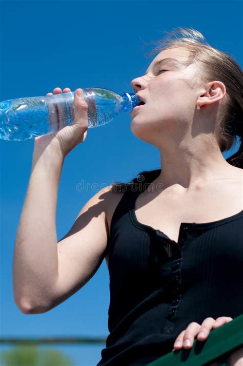 Young Woman Drinking Water After Exercise Stock Image Image Of