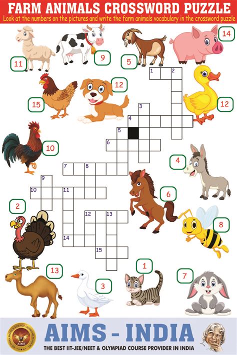 Farm Animals Crossword Puzzle Worksheet
