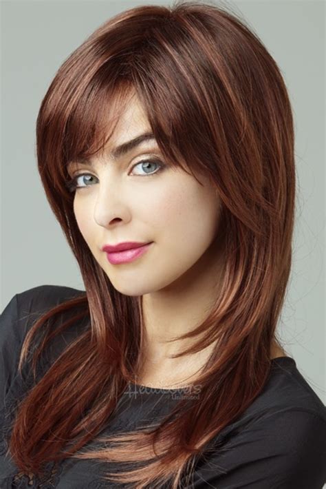 Auburn Long Straight Synthetic Layered Wigs With Bangs Long Wigs