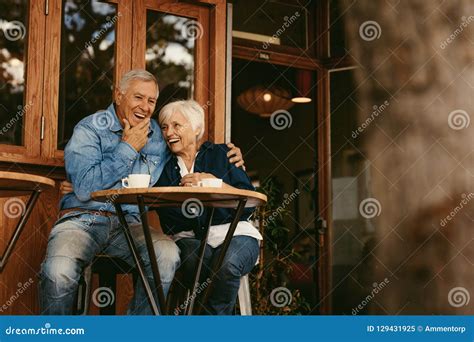 Retirement Couple Relaxing At Cafe Stock Image Image Of Coffeeshop