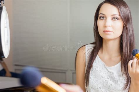 Makeup Artist Woman Doing Make Up Using Cosmetic Brush For Yourself