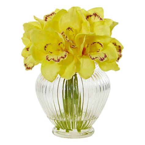 Cymbidium Orchid Artificial Arrangement In Glass Vase 1802 Nearly Natural