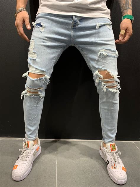 Ripped Jeans Skinny Fit Ripped Jeans Men Mens Pants Fashion Jeans Outfit Men