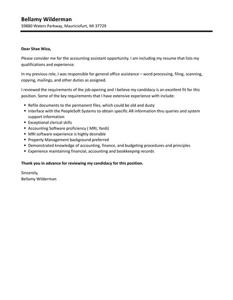 Accounting Assistant Cover Letter Velvet Jobs