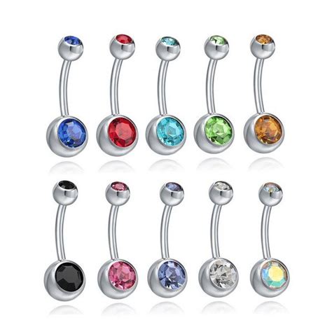 316l Stainless Steel Crystal Rhinestone Navel Piercing Surgical Belly