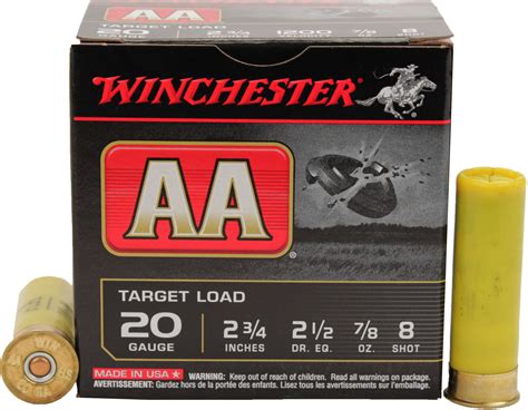 Aa Target Load Winchester 20 Gauge 2 34 78 Oz 8 Shot Per 25