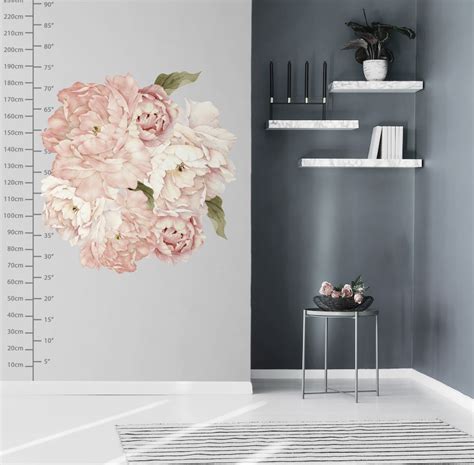 Pink Peony Floral Bouqets With Green Leaves Wall Decal Sticker Wall