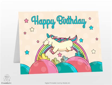 Printable Birthday Cards Unicorn Card Digital Template Etsy Unicorn