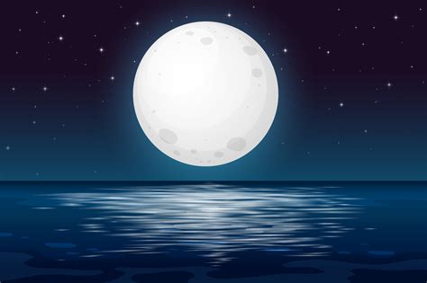 A Full Moon Night At The Ocean 444547 Vector Art At Vecteezy