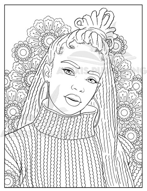 Black Women Adult Coloring Page Melanin Girl Illustration For Stress