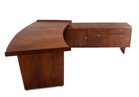 Large Executive Mid Century Modern Walnut L Shape Desk With Return At