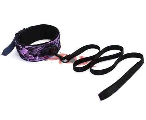 Purple Lace And Velvet Lining Adult Sex Toy Slave Collar Sex Products Neck Collar Leash For Couple
