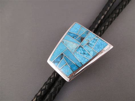 Turquoise Inlay Bolo Tie Navajo Jewelry Two Grey Hills