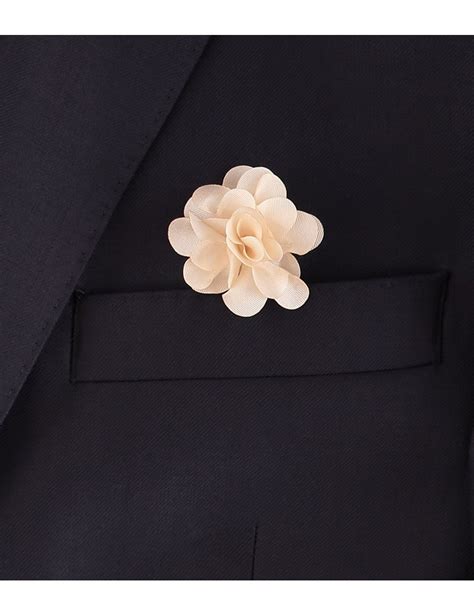 Mens Champagne Silk Flower Lapel Pin Hawes And Curtis