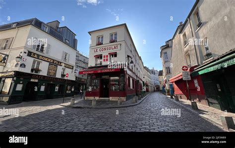 Corner Of A Narrow Brick Street In Montmartre Paris France Stock Photo