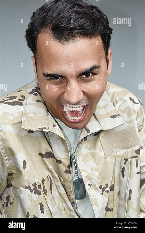 Mad Latino Male Soldier Stock Photo Alamy